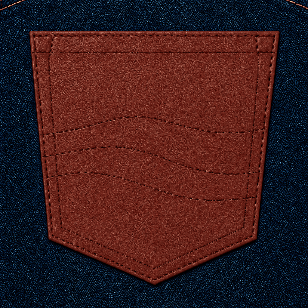 MAKU Ember red-brown back pocket stitching and denim texture detail